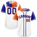 Custom White Orange and Royal Split Fashion Raglan Sleeves Baseball Hoodie Jersey | BuyFootballJersey