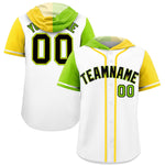 Custom White Neon Green and Gold Split Fashion Raglan Sleeves Baseball Hoodie Jersey | BuyFootballJersey