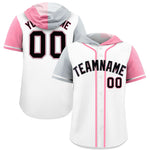 Custom White Silver and Light Pink Split Fashion Raglan Sleeves Baseball Hoodie Jersey | BuyFootballJersey