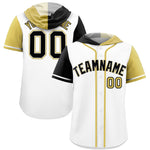 Custom White Black and Old Gold Split Fashion Raglan Sleeves Baseball Hoodie Jersey | BuyFootballJersey