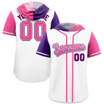 Custom White Purple and Pink Split Fashion Raglan Sleeves Baseball Hoodie Jersey | BuyFootballJersey