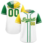 Custom White Gold and Kelly Green Split Fashion Raglan Sleeves Baseball Hoodie Jersey | BuyFootballJersey