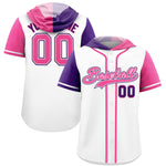 Custom White Purple and Pink Split Fashion Raglan Sleeves Baseball Hoodie Jersey | BuyFootballJersey