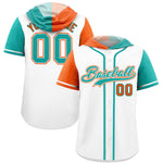 Custom White Orange and Aqua Split Fashion Raglan Sleeves Baseball Hoodie Jersey | BuyFootballJersey