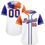 Custom White Orange and Royal Split Fashion Raglan Sleeves Baseball Hoodie Jersey | BuyFootballJersey