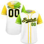 Custom White Neon Green and Gold Split Fashion Raglan Sleeves Baseball Hoodie Jersey | BuyFootballJersey