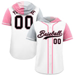 Custom White Silver and Light Pink Split Fashion Raglan Sleeves Baseball Hoodie Jersey | BuyFootballJersey
