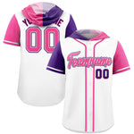 Custom White Purple and Pink Split Fashion Raglan Sleeves Baseball Hoodie Jersey | BuyFootballJersey