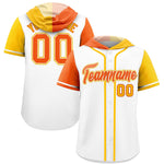 Custom White Orange and Gold Split Fashion Raglan Sleeves Baseball Hoodie Jersey | BuyFootballJersey