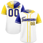 Custom White Royal and Gold Split Fashion Raglan Sleeves Baseball Hoodie Jersey | BuyFootballJersey