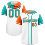 Custom White Orange and Aqua Split Fashion Raglan Sleeves Baseball Hoodie Jersey | BuyFootballJersey