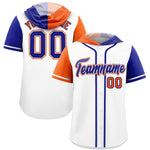 Custom White Orange and Royal Split Fashion Raglan Sleeves Baseball Hoodie Jersey | BuyFootballJersey