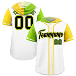 Custom White Neon Green and Gold Split Fashion Raglan Sleeves Baseball Hoodie Jersey | BuyFootballJersey