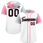 Custom White Silver and Light Pink Split Fashion Raglan Sleeves Baseball Hoodie Jersey | BuyFootballJersey