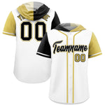 Custom White Black and Old Gold Split Fashion Raglan Sleeves Baseball Hoodie Jersey | BuyFootballJersey