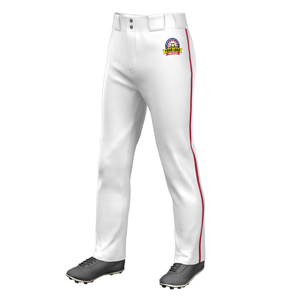 Custom White Red Classic Fit Stretch Practice Loose-fit Baseball Pants | BuyFootballJersey