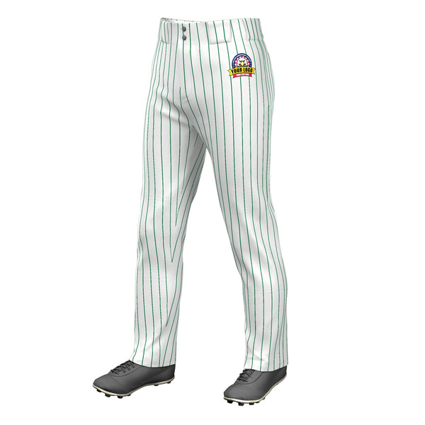 Custom White Kelly Green Pinstripe Fit Stretch Practice Loose-fit Baseball Pants | BuyFootballJersey