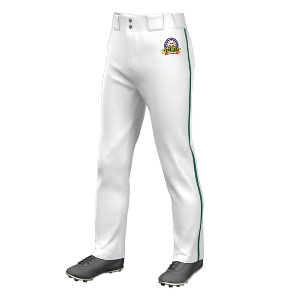 Custom White Kelly Green Classic Fit Stretch Practice Loose-fit Baseball Pants | BuyFootballJersey