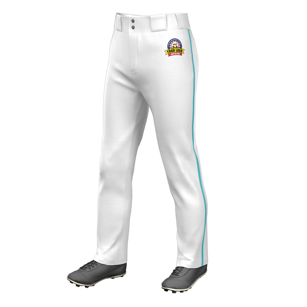 Custom White Sky Blue Classic Fit Stretch Practice Loose-fit Baseball Pants | BuyFootballJersey