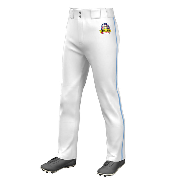 Custom White Powder Blue Classic Fit Stretch Practice Loose-fit Baseball Pants | BuyFootballJersey