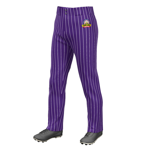 Custom Purple White Pinstripe Fit Stretch Practice Loose-fit Baseball Pants | BuyFootballJersey