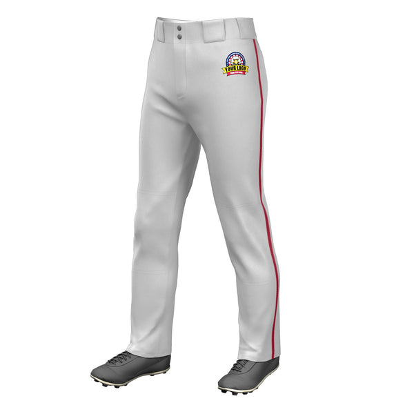 Custom Gray Red Classic Fit Stretch Practice Loose-fit Baseball Pants | BuyFootballJersey