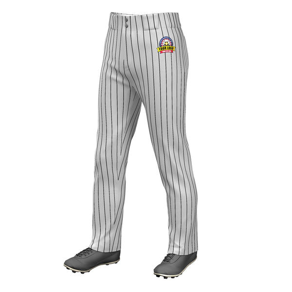 Custom Gray Black Pinstripe Fit Stretch Practice Loose-fit Baseball Pants | BuyFootballJersey