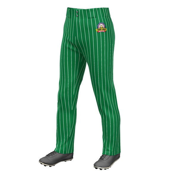 Custom Kelly Green White Pinstripe Fit Stretch Practice Loose-fit Baseball Pants | BuyFootballJersey