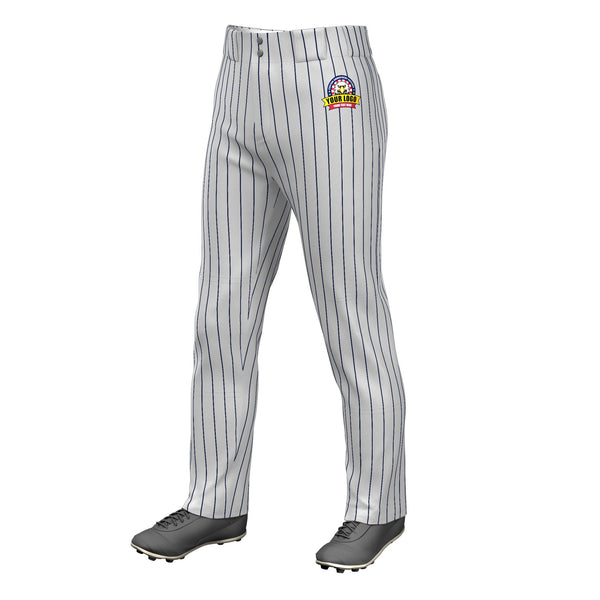 Custom Gray Navy Pinstripe Fit Stretch Practice Loose-fit Baseball Pants | BuyFootballJersey