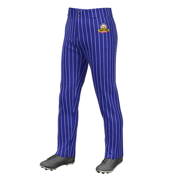 Custom Royal White Pinstripe Fit Stretch Practice Loose-fit Baseball Pants | BuyFootballJersey