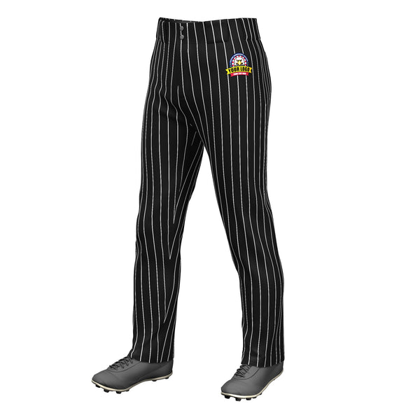 Custom Black White Pinstripe Fit Stretch Practice Loose-fit Baseball Pants | BuyFootballJersey