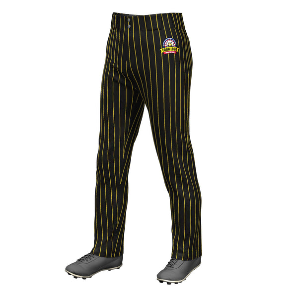 Custom Black Gold Pinstripe Fit Stretch Practice Loose-fit Baseball Pants | BuyFootballJersey