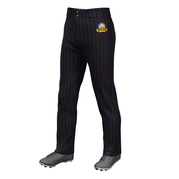 Custom Black Purple Pinstripe Fit Stretch Practice Loose-fit Baseball Pants | BuyFootballJersey