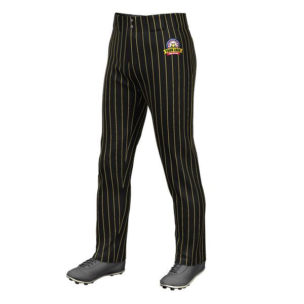 Custom Black Old Gold Pinstripe Fit Stretch Practice Loose-fit Baseball Pants | BuyFootballJersey