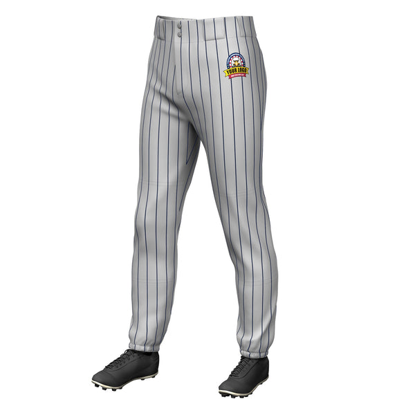 Custom Gray Navy Pinstripe Fit Stretch Practice Pull Up Baseball Pants | BuyFootballJersey