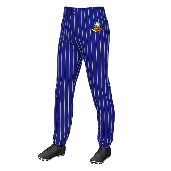 Custom Royal White Pinstripe Fit Stretch Practice Pull Up Baseball Pants | BuyFootballJersey