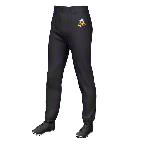 Custom Black Purple Pinstripe Fit Stretch Practice Pull Up Baseball Pants | BuyFootballJersey