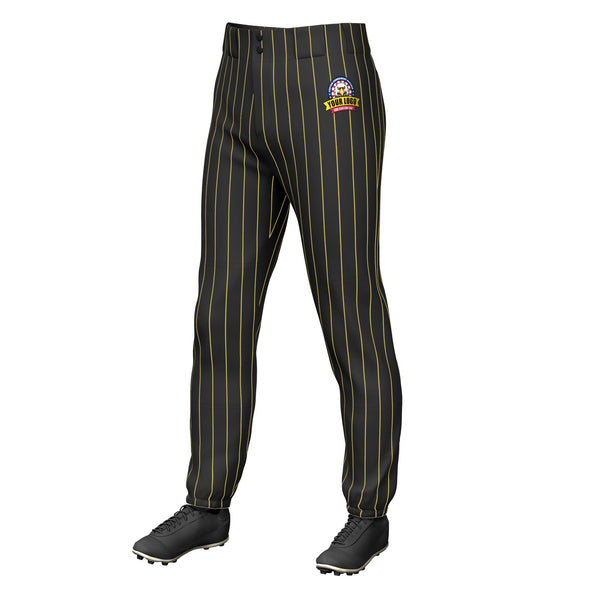 Custom Black Gold Pinstripe Fit Stretch Practice Pull Up Baseball Pants | BuyFootballJersey