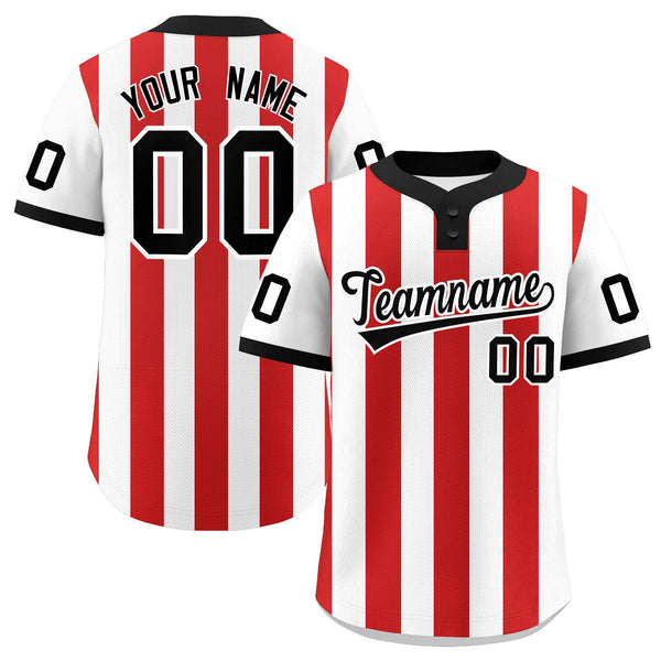 Custom White Red Stripe Fashion Two-Button Softball Jersey | BuyFootballJersey