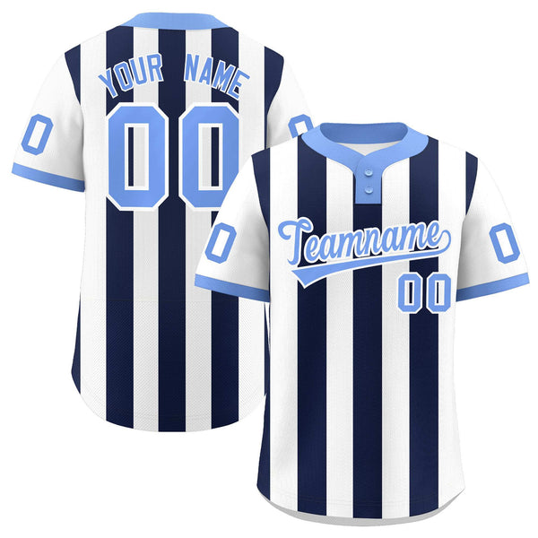 Custom White Navy Stripe Fashion Two-Button Softball Jersey | BuyFootballJersey