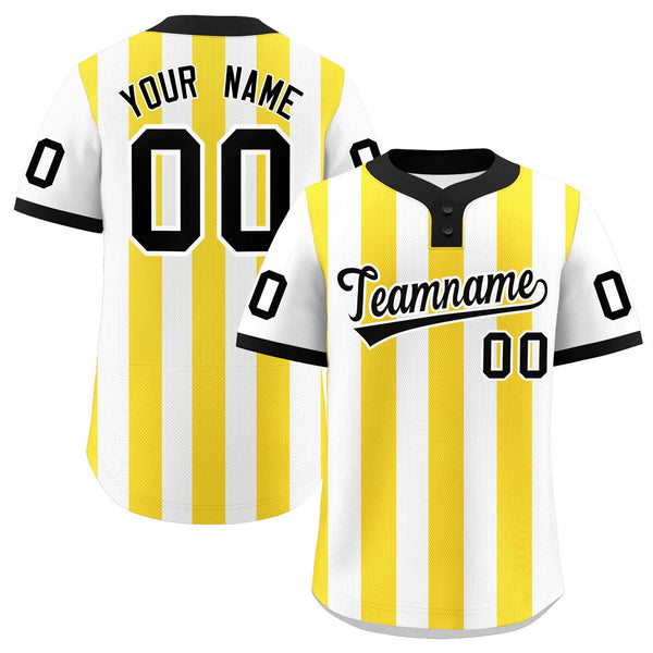 Custom White Gold Stripe Fashion Two-Button Softball Jersey | BuyFootballJersey