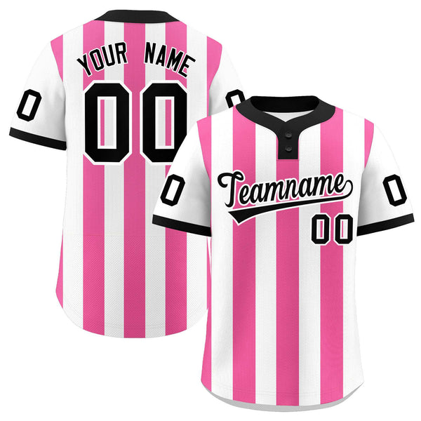 Custom White Pink Stripe Fashion Two-Button Softball Jersey | BuyFootballJersey