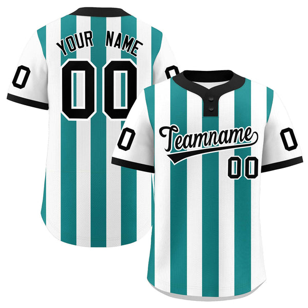 Custom White Aqua Stripe Fashion Two-Button Softball Jersey | BuyFootballJersey