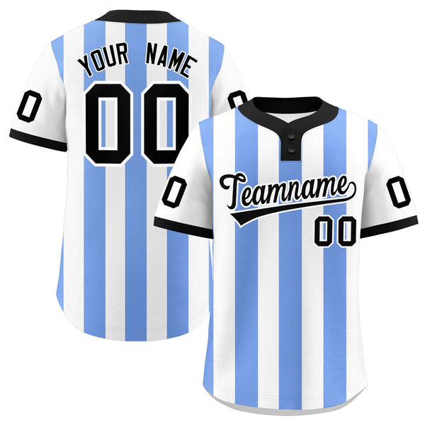 Custom White Light Blue Stripe Fashion Two-Button Softball Jersey | BuyFootballJersey