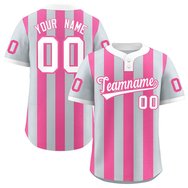 Custom Silver Pink Stripe Fashion Two-Button Softball Jersey | BuyFootballJersey