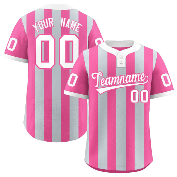 Custom Silver Pink Stripe Fashion Two-Button Softball Jersey | BuyFootballJersey