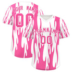 Custom White Pink Flame Pattern Pullover Baseball Jersey | BuyFootballJersey