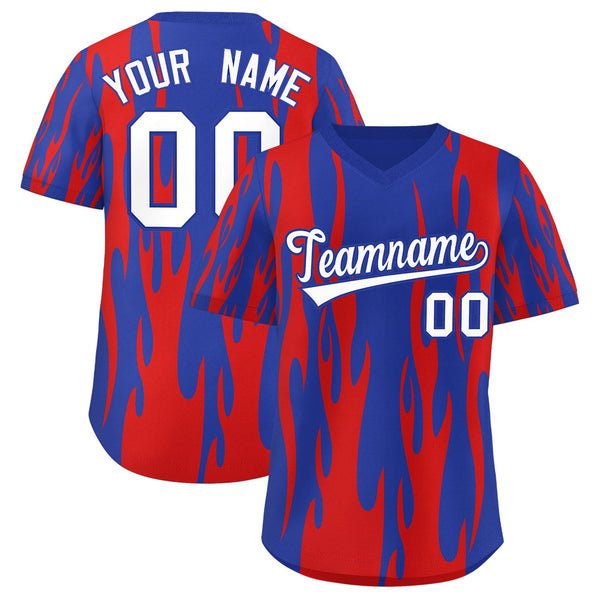 Custom Royal Red Flame Pattern Pullover Baseball Jersey | BuyFootballJersey