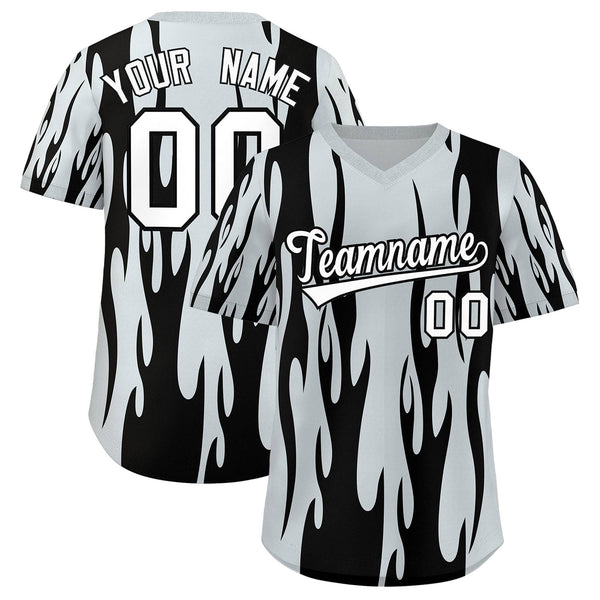 Custom Silver Black Flame Pattern Pullover Baseball Jersey | BuyFootballJersey