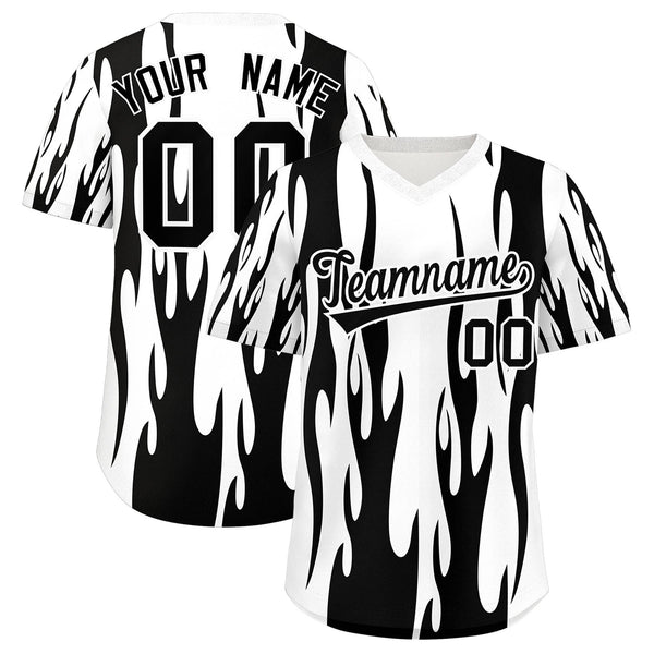 Custom White Black Flame Pattern Pullover Baseball Jersey | BuyFootballJersey